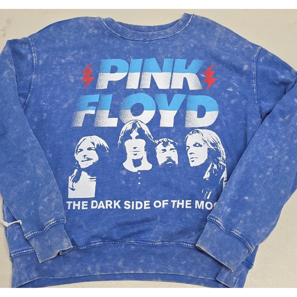 Pink Floyd Dark Side of the Moon Blue Acid Wash Graphic Sweatshirt Womens Medium